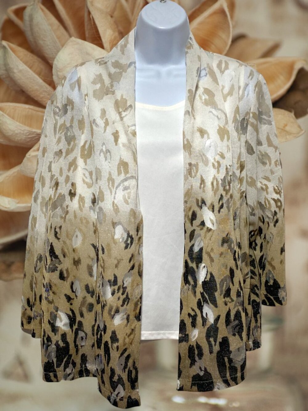 Alfred Dunner-Women's Petite Large Open Cardigan Under Tank Top Animal Print